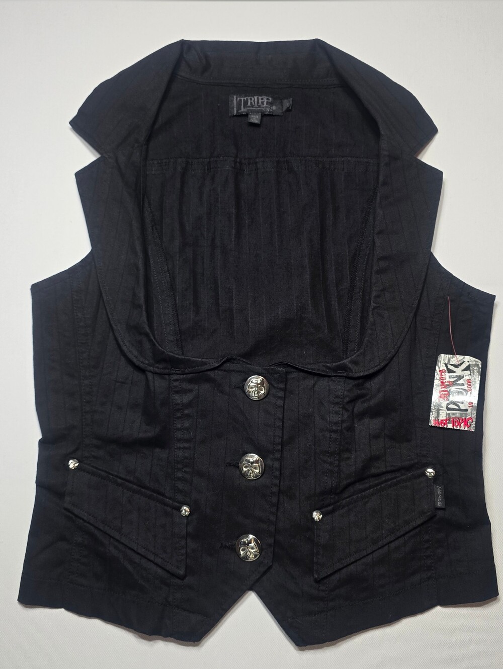NWT Y2K Tripp NYC Hot Topic Skull Button Pinstripe Vest Large